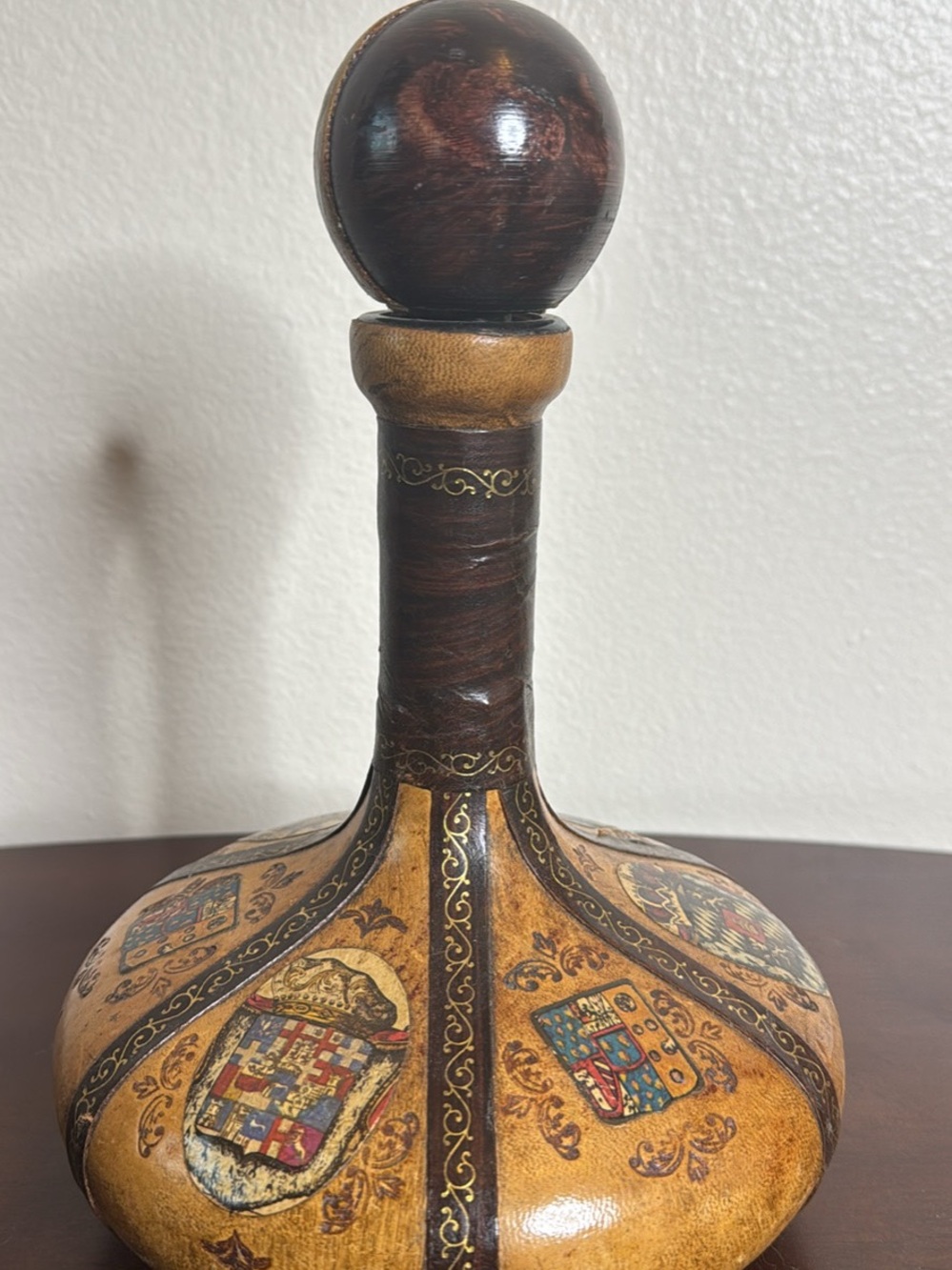 Vintage leather wrapped glass decanter